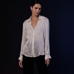 L’AGENCE 100% Silk Elegant Blouse Ruffle Soft Cream Size Large Designer